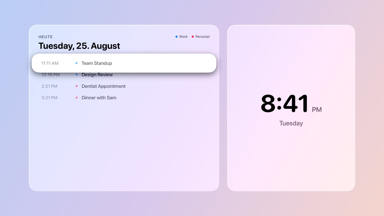 Home Dashboard auf dem Apple TV: Termine des Tages und Uhrzeit